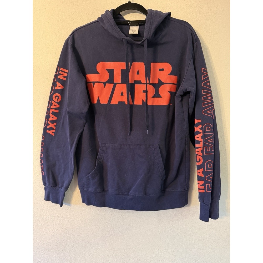 Star Wars Lucas Film Size Medium Long‎ Sleeve Hoodie Navy w/Red Letters